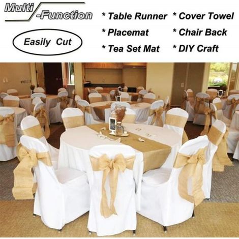 10pcs 30cmx1m Chemin de Table en Toile de Jute Ruban Décoration Vintage pour Mariage Festival Fête Décorations (1/4)