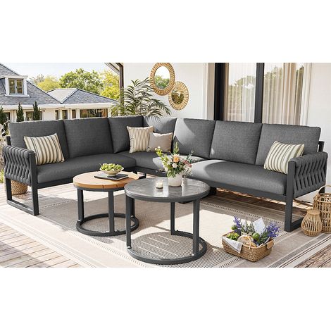 Ensemble de mobilier de jardin avec pieds réglables, coussins déhoussables et imperméables, salon d'extérieur modulable pour 5-6 personnes, idéal balcon terrasse, inclut tous les coussins d'assise et (1/5)