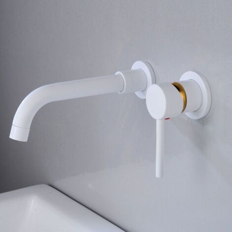 Robinet de Lavabo Mural, Mitigeur Mural en Laiton Haut de Qualité, Robinet Salle de Bains Encastré, Robinet Froid et Chaud Rotation à 360°,Blanc (1/5)