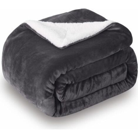 – Couverture polaire sherpa double face 70 x 100 cm – Gris foncé – Lavable en machine – Confort optimal pour lit king size (1/5)