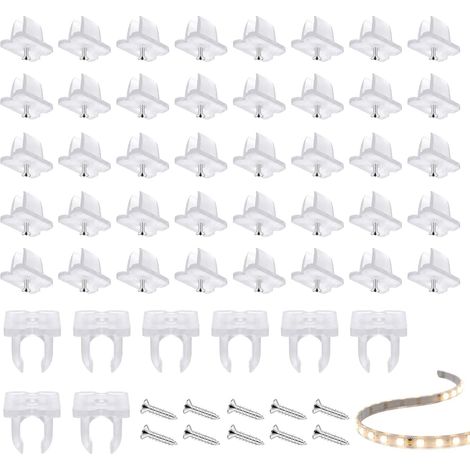 Lot de 50 Clips de Montage Bande LED - compatibles avec les bandes LED en silicone de 5 mm à 6 mm, avec vis de fixation, translucides, pour une installation invisible de vos rubans lumineux (1/5)