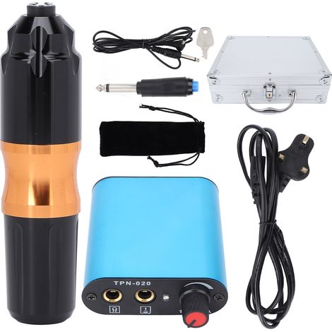 Kit de stylo tatouage rotatif avec bloc d'alimentation 90-265V, pédale, boîtier de rangement pour artistes tatoueurs - Prise UK noire (1/5)