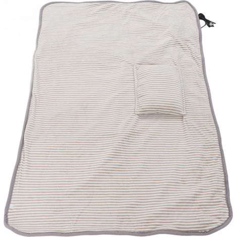Couverture chauffante électrique USB 5V 10W à chauffage rapide, en flanelle et cachemire doux pour la peau, idéale pour la maison et le bureau. Rayée kaki, 75 x 115 cm. (1/5)