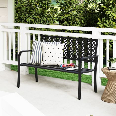 Banc Jardin Patio Métal 2 Personnes Dossier Ajouré Siège Lattes Moderne 127 cm Noir CWXT3451 DESIGN IN (1/3)