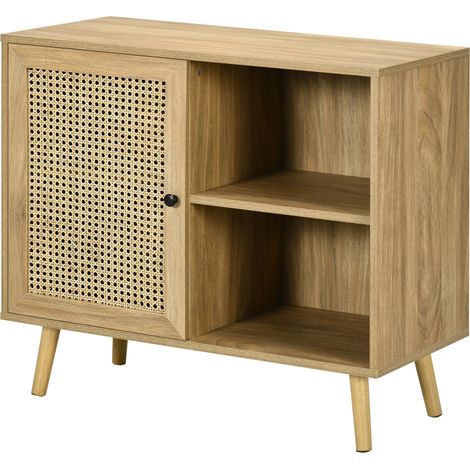 Buffet mit einer Tür, Oberfläche in Rattan- und Holzoptik, 80 x 39 x 70 cm