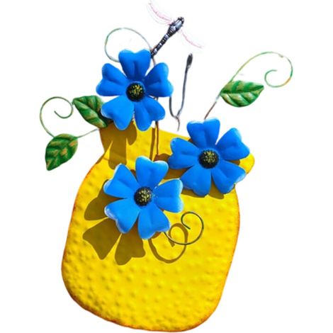 Jarrón de flores artesanal, decoración de pared, soporte de exhibición - Amarillo