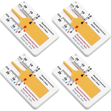 Juego de 4 calibres de profundidad de banda de rodadura, rango de medición de 0 a 20 mm, herramienta ajustable para medir el compartimento del neumático de motocicleta (naranja) (1/5)