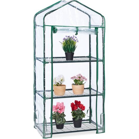 Relaxdays Gewächshaus Balkon, 3 Ebenen, Anzuchtregal HxBxT: 128 x 60 x 40 cm, PVC Foliengewächshaus, transparent-grün (1/5)