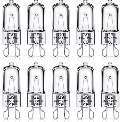 Ampoules halogènes G9, 25 watts, 230 volts, paquet de 10. (1/5)