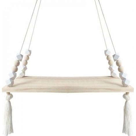 38 x 14cm, White Floating Wall Shelves Hanging Shelf Wooden Rope Rustic Shelves Nordic Style Home Decor Bedroom Dresser Display Stand Board for Kids Girls (1/5)