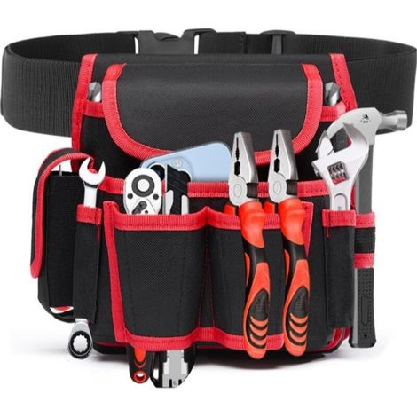 CSPARKV Sacoche à Outils Professionnelle, Réglable Porte-Outil Sac de Ceinture, Sac à outils Sacoche, Ceinture à Outil d'électricien, Ceinture Porte-outils pour Charpentier Bricoleur Menuisier(Rouge) (1/4)