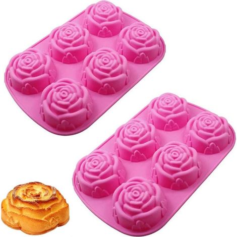 Silikonformen in rosa Blütenform, 2 Stück 3D-Silikonform, Silikonformen in Blütenform für Seife, Silikonformen in Blütenform zur Herstellung von Keksen, Pudding, Schokoladengelee (Rosa) (1/4)