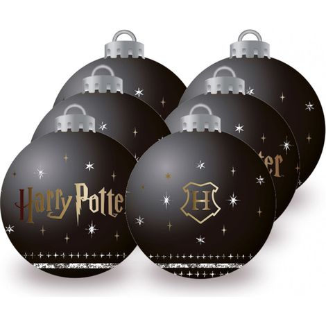 Lot de 6 Boules de Noël - Couleur Noire - Harry Potter - 8 cm