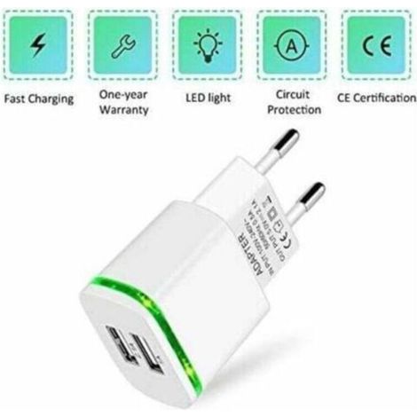 Chargeur Prise USB Secteur, 2-Pack 2.1A 5V 2 Ports Adaptateur Alimentation Universel LED Replacement for iPhone 11 XR X XS Max 8 7 6 6S Plus 5S, Samsung Galaxy/Note, Pad, Xiaomi Telephone