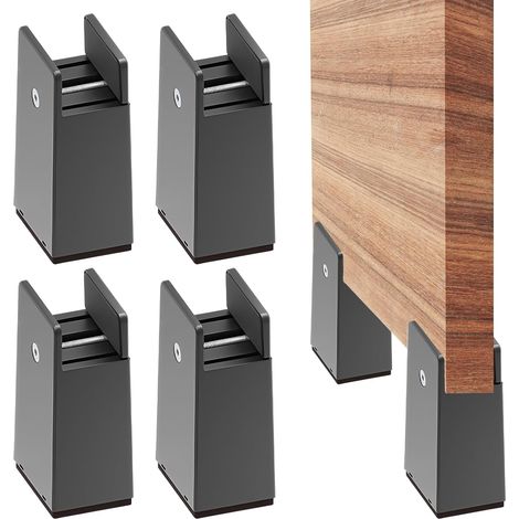 Paquete de 4 elevadores de muebles ajustables, elevadores de silla de 10 cm (4 pulgadas), para patas de silla cuadradas y redondas, ancho de 10 a 37 mm, para sofás, mesas, camas, armarios, color negro (1/5)