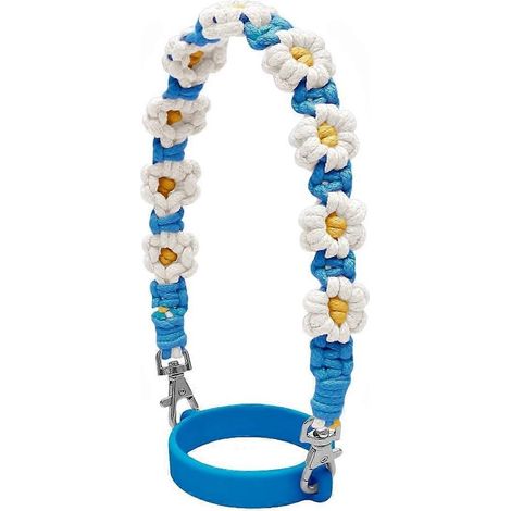 Sangle pour bouteille d'eau 12 L (40 oz) tissée à la main motif marguerites bleues (1/5)