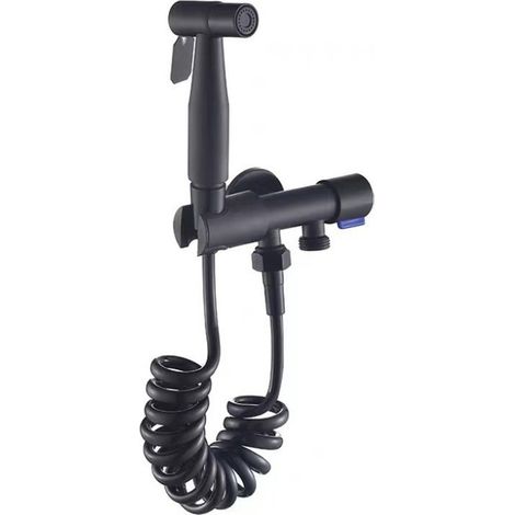 Conjunto ducha bidé acero inoxidable negro Cabezal individual con válvula Manguera 1,5m para conexión 1/2" Presión 0,05-1,0 MPa Higiene personal y limpieza (1/5)