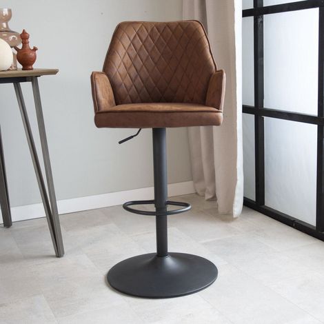Drehbar Barhocker Cognacfarbener Mikrofaserstoff Novan – (1/5)