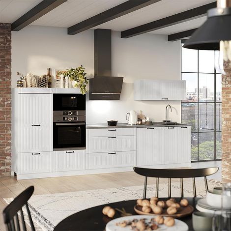 Mueble de cocina Fame-Line, Blanco casa de campo/Blanco, 340 cm, ET Mármol, Vicco (1/5)