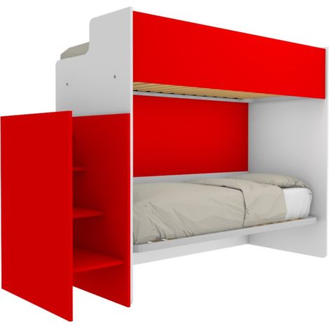 Letto a castello minimalista con terzo letto estraibile - Bianco e Rosso