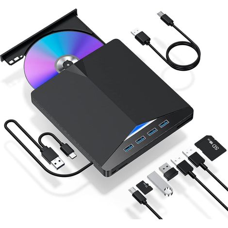 Lecteur CD/DVD Externe pour PC Portable, Graveur DVD 7-en-1 USB 3.0, Lecteur Blu-ray Portable pour Ordinateur, Graveur CD ROM USB, Disque Dur Optique (1/5)