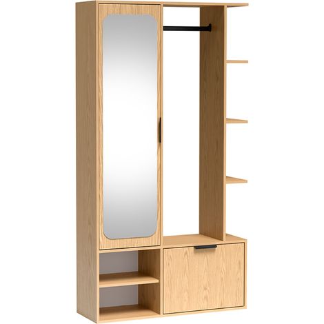 Selsey Nala - Ensemble d'entrée avec miroir - 100 cm - Chêne Bookmatch (1/5)