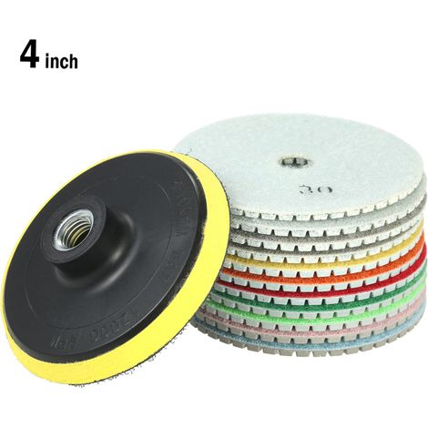 Lot de 11 disques de polissage humide au diamant de 4 pouces + 1 plateau de fixation pour granit, marbre, pierre, carrelage en céramique et béton (1/5)