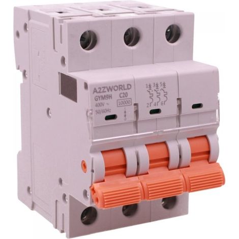 MCB Interruttore Magnetotermico Automatico Curva C 3P 3M 10000A AC 400V IP20 GYM9H, Accoppiabile Con Bobina di Sgancio GA01231 GA01232, Disponibili 16A 20A 25A 32A 40A 63A (C20A)