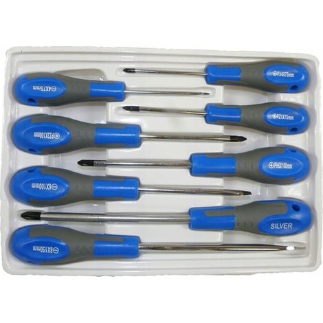 Set di 8 cacciaviti magnetici SL PH PZ in argento CrV TUV