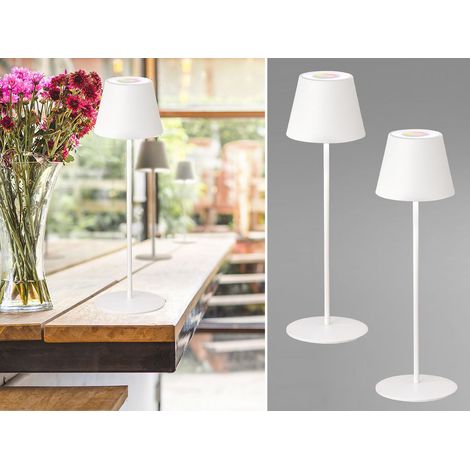 2er SET Outdoor Akku Tischlampen Weiß ohne Kabel mit RGB, Höhe 38cm (1/5)