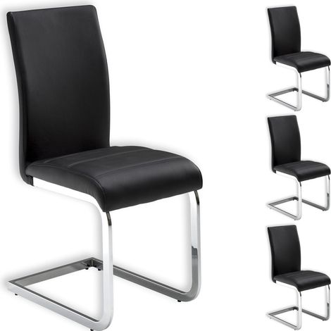 Idimex – Lot de 4 chaises empilables noires – Structure en métal chromé – Assise rembourrée en matière synthétique – Hauteur d'assise 48 cm