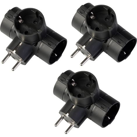 POLY POOL  PP2350.13 Adattatore Spina Schuko Adattatore con 3 Prese Schuko Standard Tedesca e Spina 16A Adattatore Multipresa di Colore Nero (1/4)