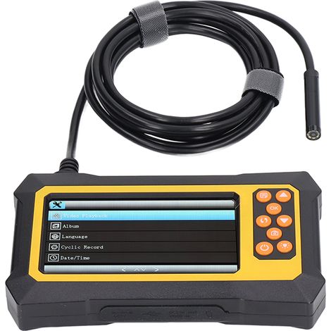 Endoskop mit 8-mm-Objektiv, 4,3-Zoll-LCD-Bildschirm, Boroskopkamera, IP67 wasserdicht für Inspektionen bis 5 m / 16,4 Fuß, Gelb (1/5)
