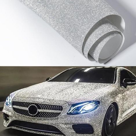 Glitzer Autofolie Silber, Diamant Vinyl Wrap, Selbstklebend, Luftkanäle, Wasserfest, 30x200cm (1/5)