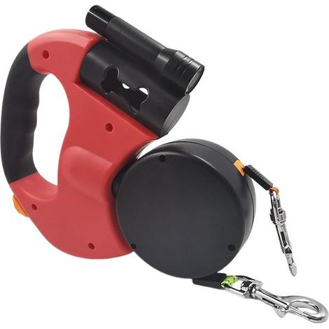 Doppelleine für Hunde, 3 Meter – Einziehbare Hundeleine – Mit LED-Beleuchtung – Kotbeutelhalter – 360° drehbar – Für 2 Hunde – Reflektierend – Blau (1/5)