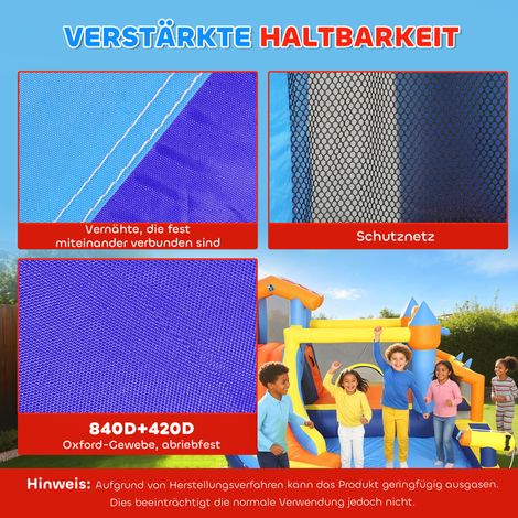 8-en-1 château gonflable avec souffleur, toboggan, piscine, trampoline, mur d'escalade, intérieur extérieur, 350x325x210cm, multicolore (1/4)