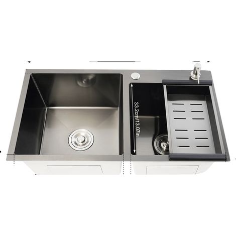 Évier de cuisine, double bac, design moderne, Noir Gris (1/2)