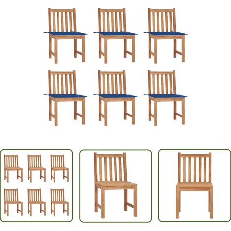 The Living Store Gartenstühle 6 Stk. mit Kissen Massivholz Teak - Gartenstühle - Teak Gartenmöbel - Holz Stühle - Outdoor Möbel - Gartenmöbel Set (1/5)
