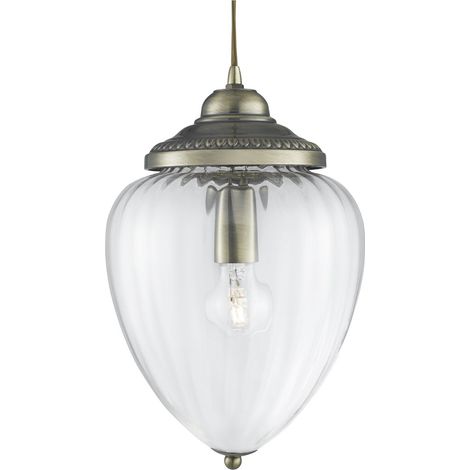 MOSCOW 1LT Suspension, Laiton antique, verre clair nervure E27 60w max Diam 22cm (1/4)