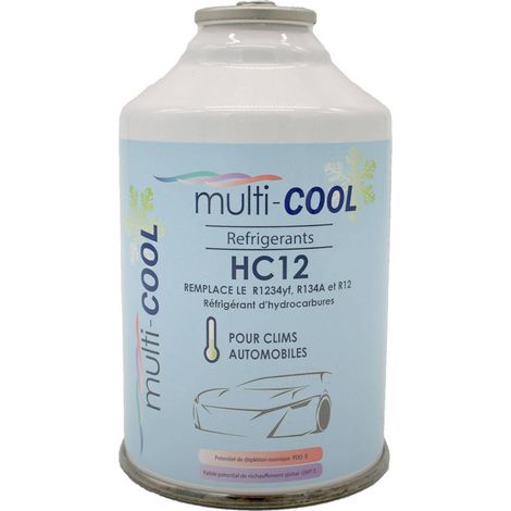 Multitanks – Canette réfrigérant MULTICOOL 12a – Remplace R12, R134a, 1234yf – 160g avec filetage 1/2 ACME – Réfrigérant hydrocarboné haute pureté