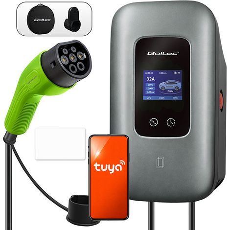 Qoltec Stacja ładowania EV Typ2 do samochodu elektrycznego i hybryd 3 fazy 22kW 32A Wi-fi LCD RFID Smart life TU (1/5)