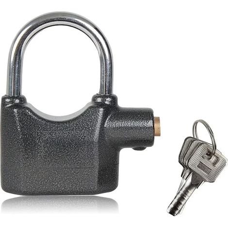 Cadenas antivol à alarme 110 dB avec 3 clés, détecteur de vibrations et mouvement, corps en acier trempé, sécurité renforcée pour porte, garage et vélo. (1/4)