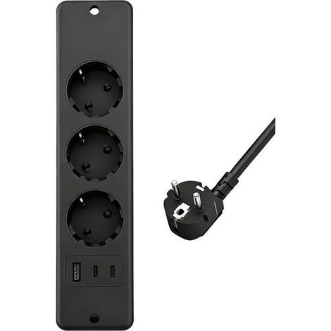 Multiprise dissimulée avec prise encastrée et sans fil multiprise USB multifonctionnelle pour mobilier de bureau norme européenne noire. (1/5)