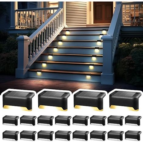Lampes solaires étanches pour escaliers extérieurs, marches, clôtures, cour, patio et allée (noir, blanc chaud) (1/5)