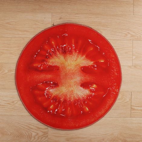 Tapis de sol rond antidérapant à motif de fruits, absorbant l'eau, pour salon, chambre et salle de bain (Tomate) (1/5)