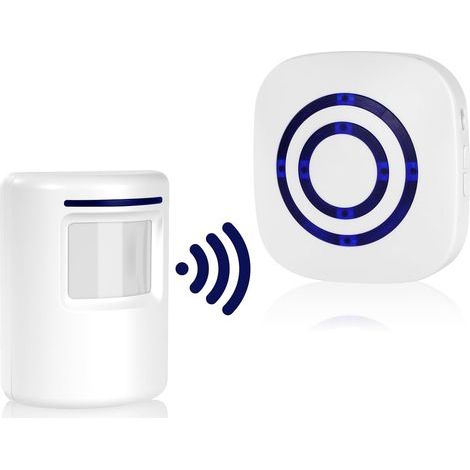 Detecteur de Mouvement Alarme avec 1 Récepteur et 1 Détecteur de Mouvement PIR, Alarme sans Fil PIR Set, Alarme de Passage sans Fil, Sonnette de Magasin avec 38 Mélodies au 3 Niveau volumes (1/5)