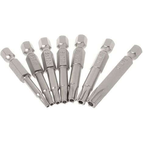 Lot de 7 tournevis magnétiques en forme d'étoile, tige hexagonale de 6,35 mm, acier S2, filetages T10 à T40, longueur 50 mm. (1/4)