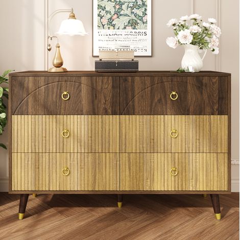 Kommode aus MDF und Spanplatte in Natur 120 x 40 x 81 cm, 6 Schubladen, zweifarbige Holzoptik (1/5)