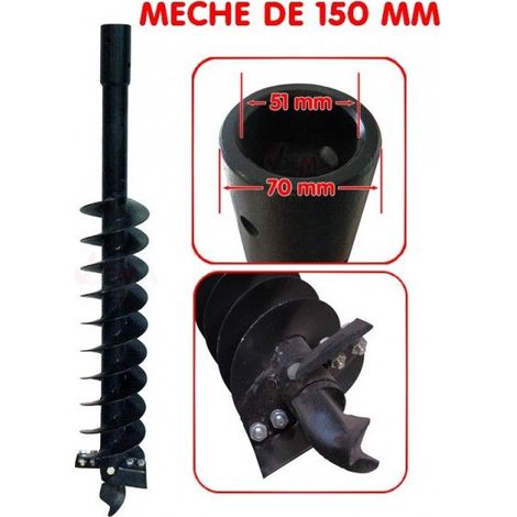 Dema – Mèche pour tarière 150 mm – Forage jusqu'à 1 mètre – Acier solide – Lame interchangeable pour tracteur CAT I