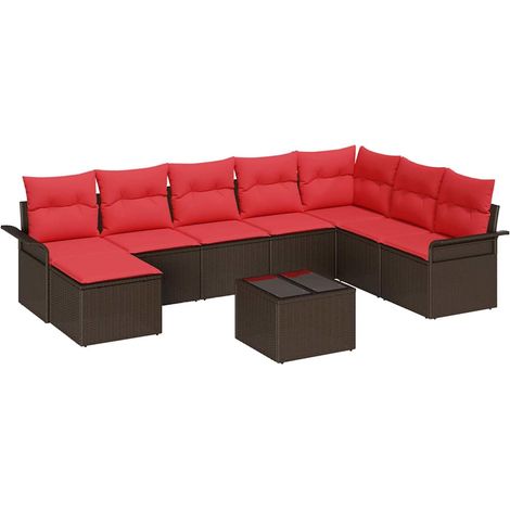Set Divano da Giardino con cuscino 9 pcs Marrone Poly Rattan vidaXL